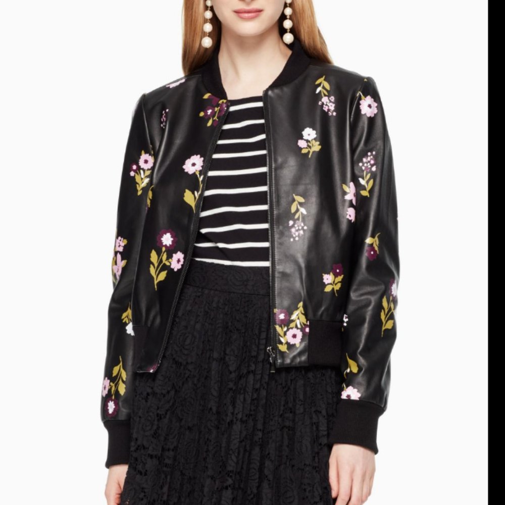 IN SEARCH OF Kate spade in full bloom leather bomber jacket size medium or large - Picture 2 of 3